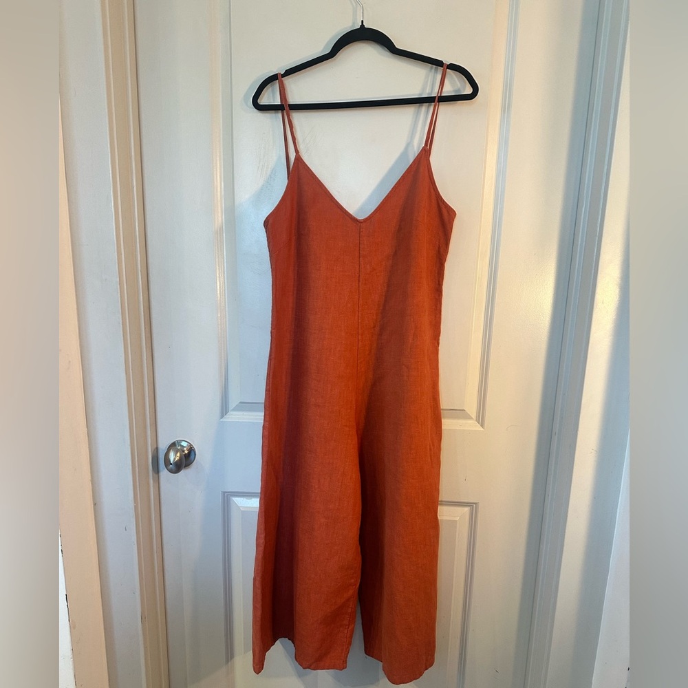 Sitting Pretty Orange Wide Leg Lightweight Linen Lagenlook Jumpsuit, Size 34 M